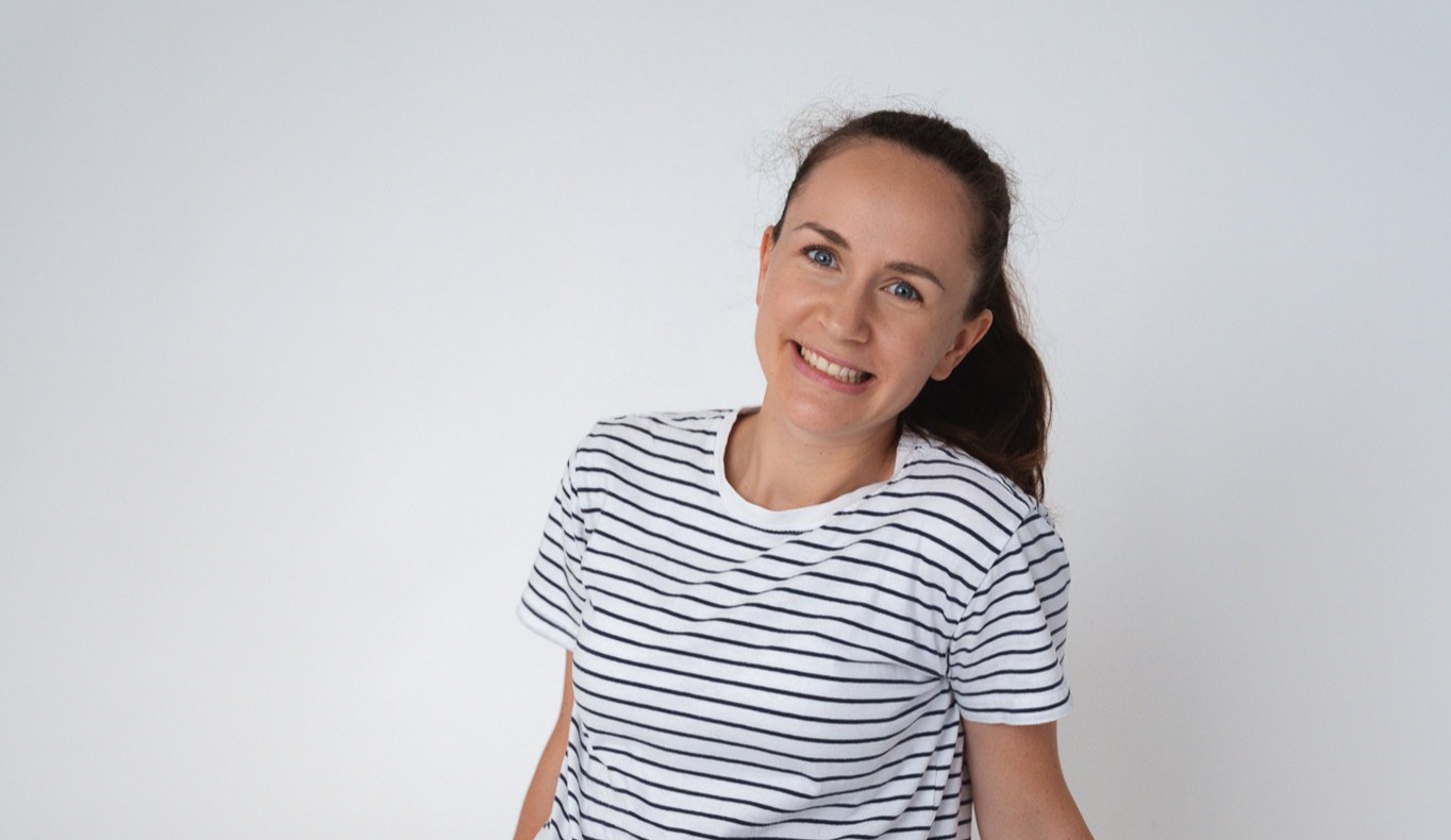 Happy woman in striped t-shirt